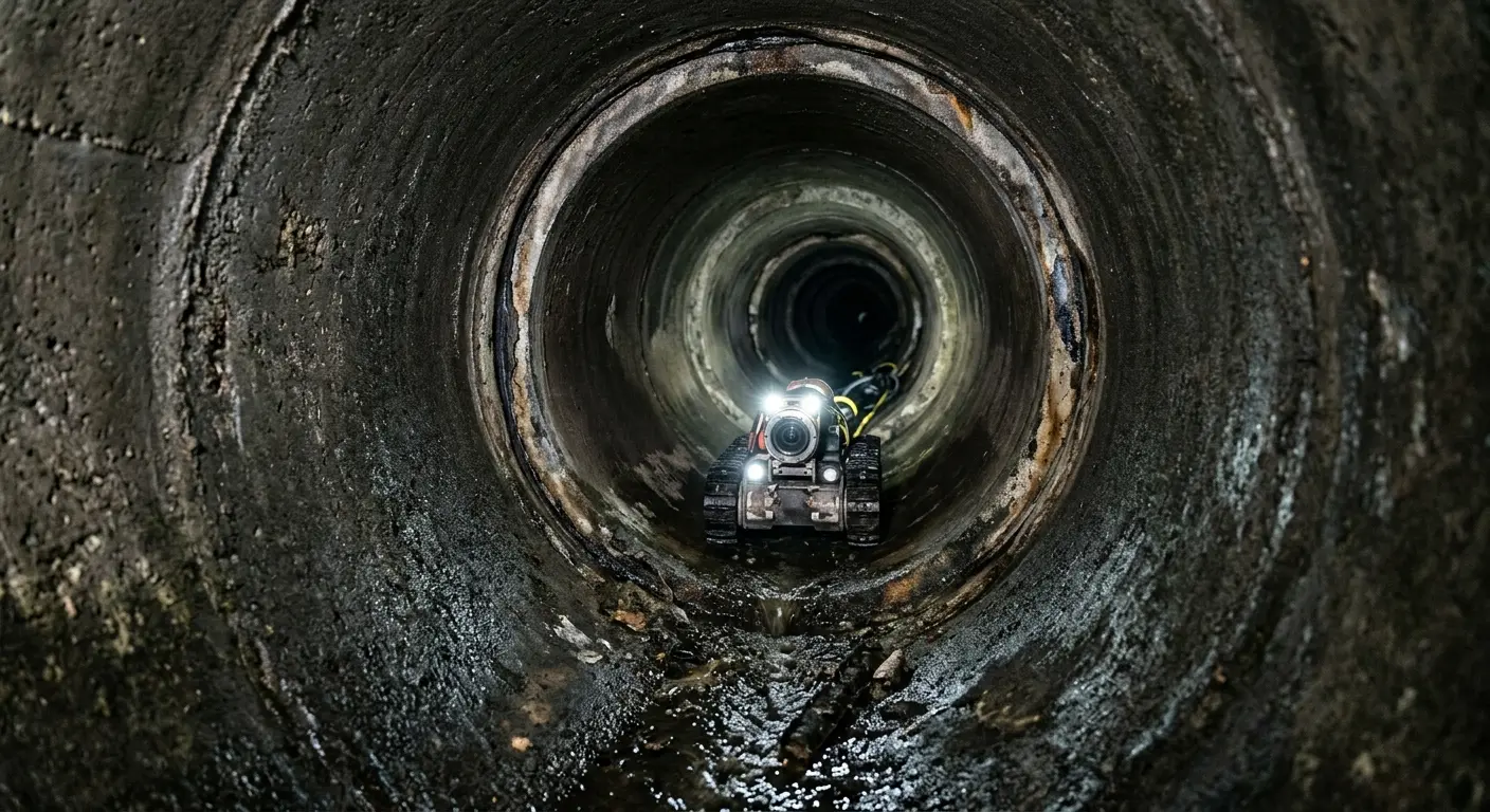 Robotic sewer camera inspecting pipe interior for Sewer Line Cleaning in Santee