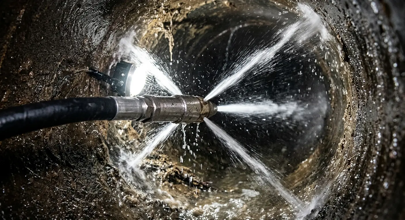 High-pressure hydro jetting nozzle cleaning sewer pipe for Storm Drain Cleaning in Santee